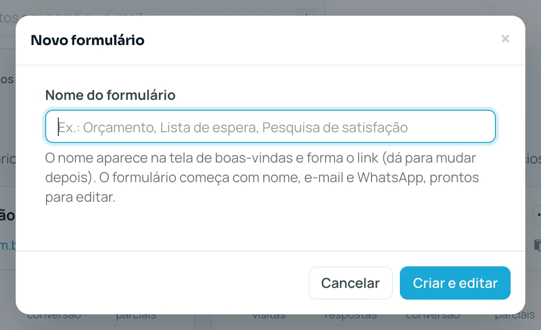 Janela Novo formulário