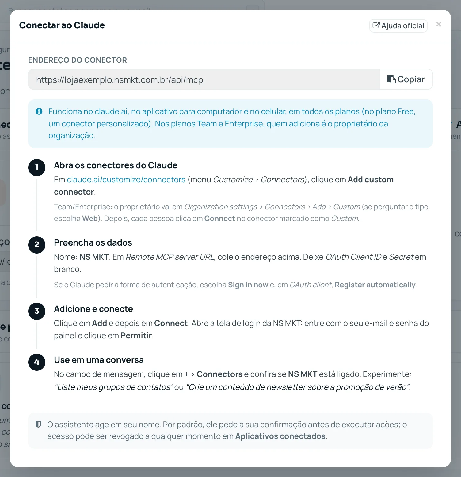 Passo a passo para conectar o Claude