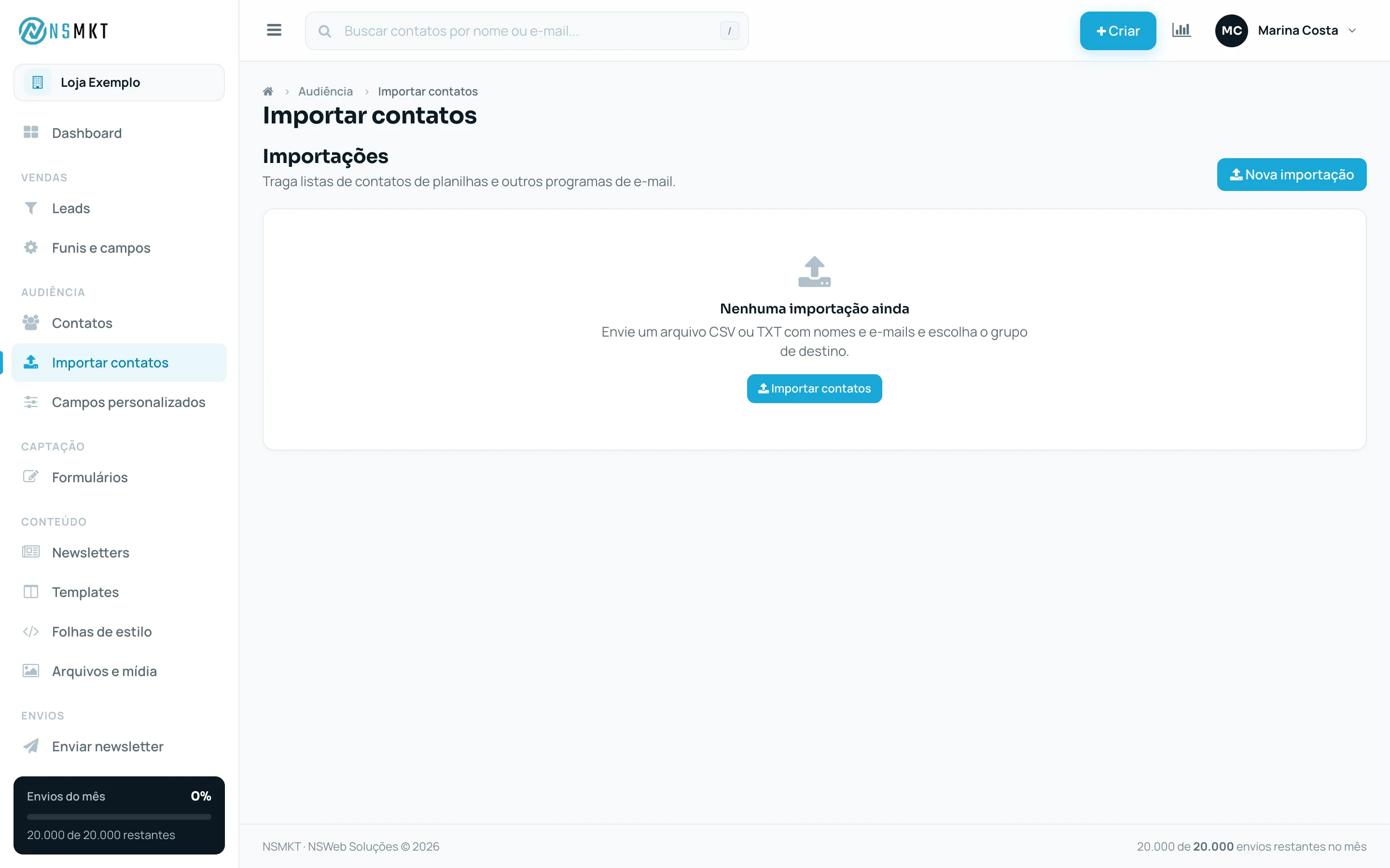 Lista de importações