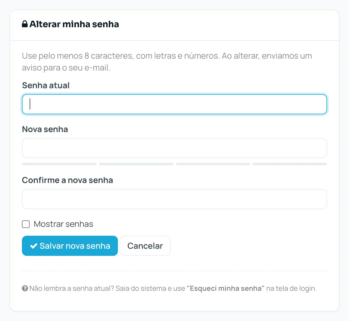 Tela Alterar minha senha